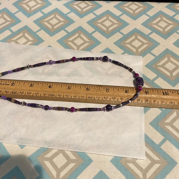 Stone Necklace. Amethyst, glass, seed and tube beads. Fish Hook clasp. - Picture 16 of 16